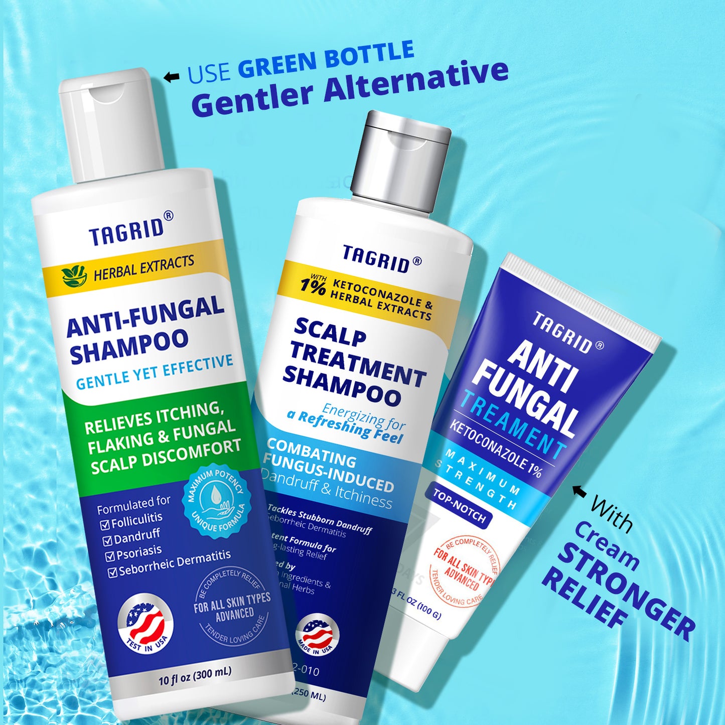TAGRID Anti-Fungal Treatment Cream & Shampoo - A complete solution for dandruff and scalp discomfort, with soothing and anti-fungal benefits for long-lasting freshness.