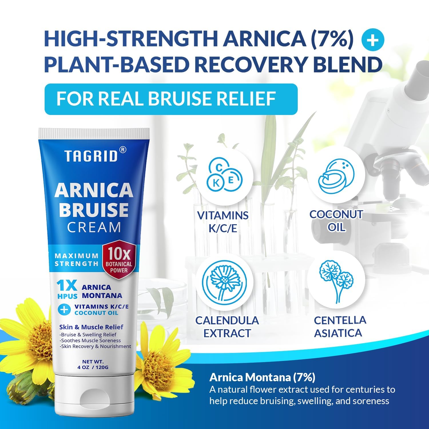 TAGRID Arnica Cream Extra Strength: Fast Pain Relief Arnica Bruise Cream with Vitamin K for Bruising and Swelling on Thin Skin, Joint Pain, Muscle Pain, Soreness (4 Ounce (Pack of 1))