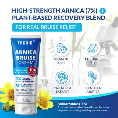 TAGRID Arnica Cream Extra Strength: Fast Pain Relief Arnica Bruise Cream with Vitamin K for Bruising and Swelling on Thin Skin, Joint Pain, Muscle Pain, Soreness (4 Ounce (Pack of 1))