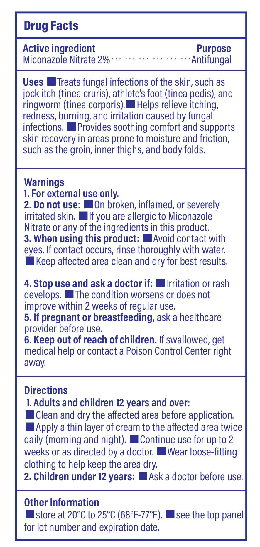 Tagrid Antifungal Jock Itch Cream Miconazole-Nitrate Drug facts label for Miconazole Nitrate 2% antifungal cream with active ingredient, uses, warnings, and directions.