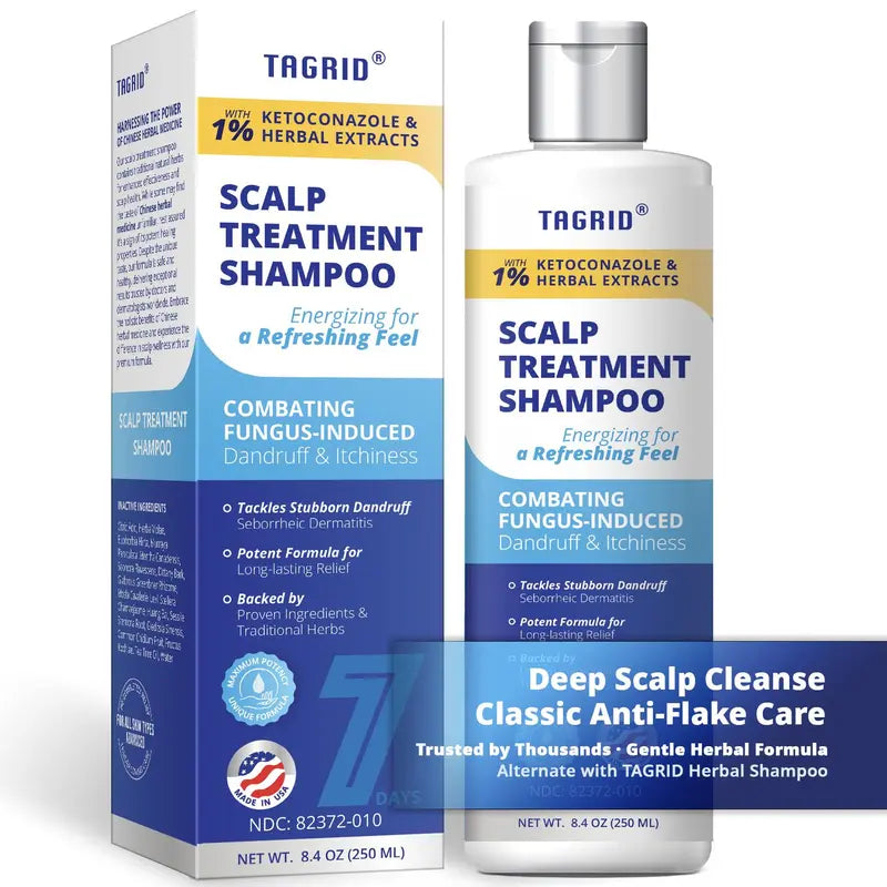 TAGRID 1% Ketoconazole Scalp Support Shampoo - Energizing shampoo with 1% Ketoconazole and herbal extracts. Combats fungus-induced dandruff and itching.