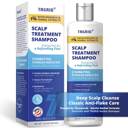 TAGRID 1% Ketoconazole Scalp Support Shampoo - Energizing shampoo with 1% Ketoconazole and herbal extracts. Combats fungus-induced dandruff and itching.