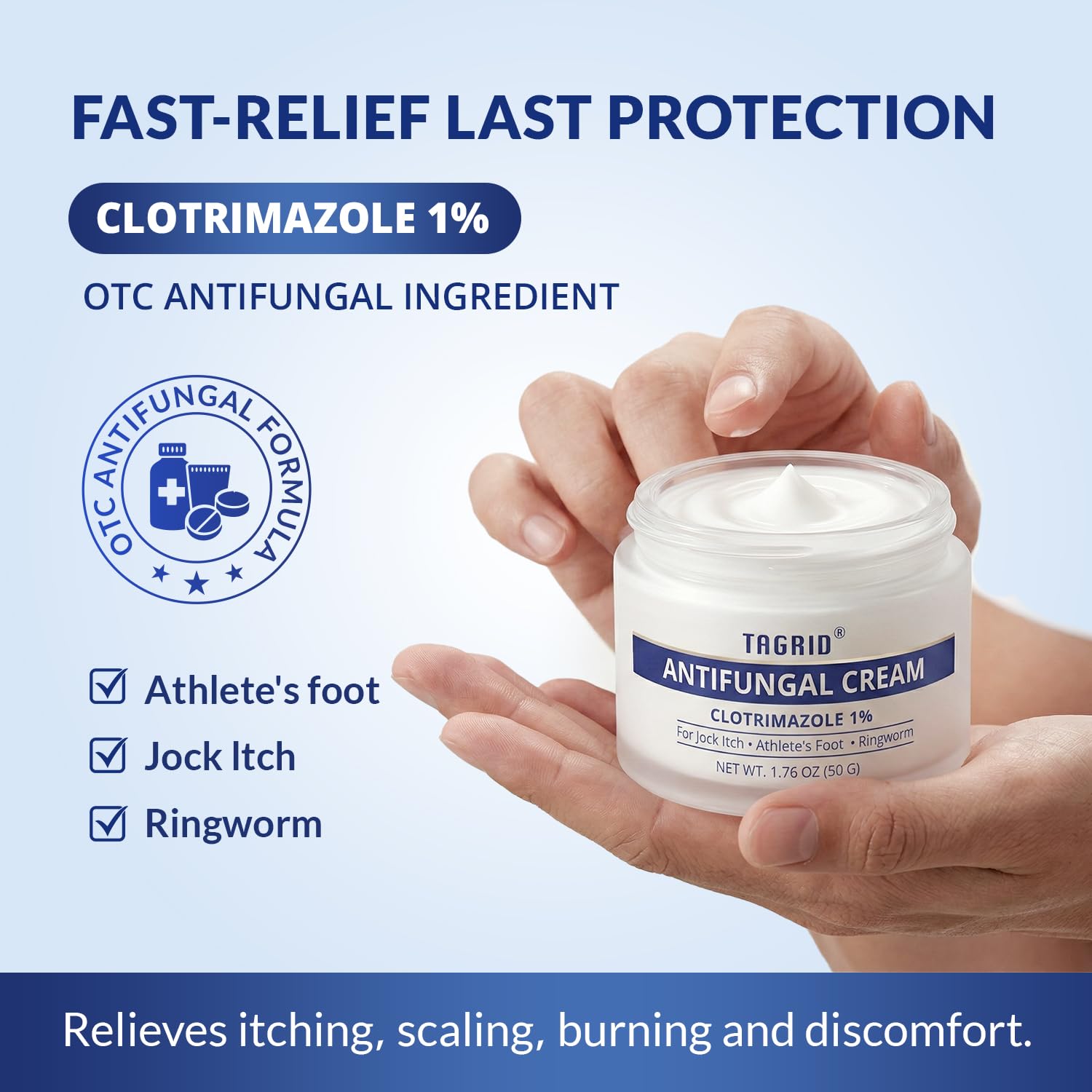 TAGRID Clotrimazole 1% antifungal skin cream for body – fast relief for athlete's foot, ring worm, jock itch and feet fungus relief
