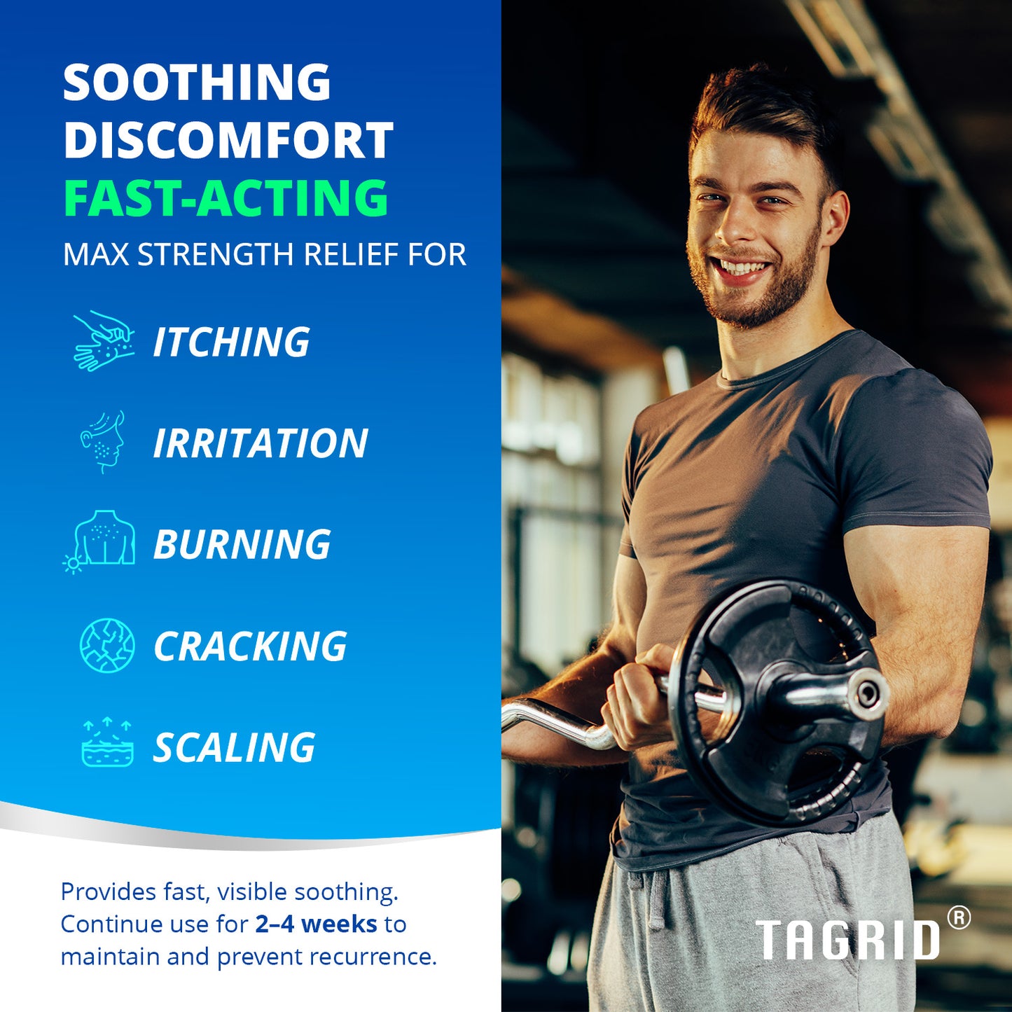 TAGRID Antifungal Cream - Targets fungus at its source with clinically proven 1% Ketoconazole, max strength relief fo itching, irritation, burning, cracking, scaling.