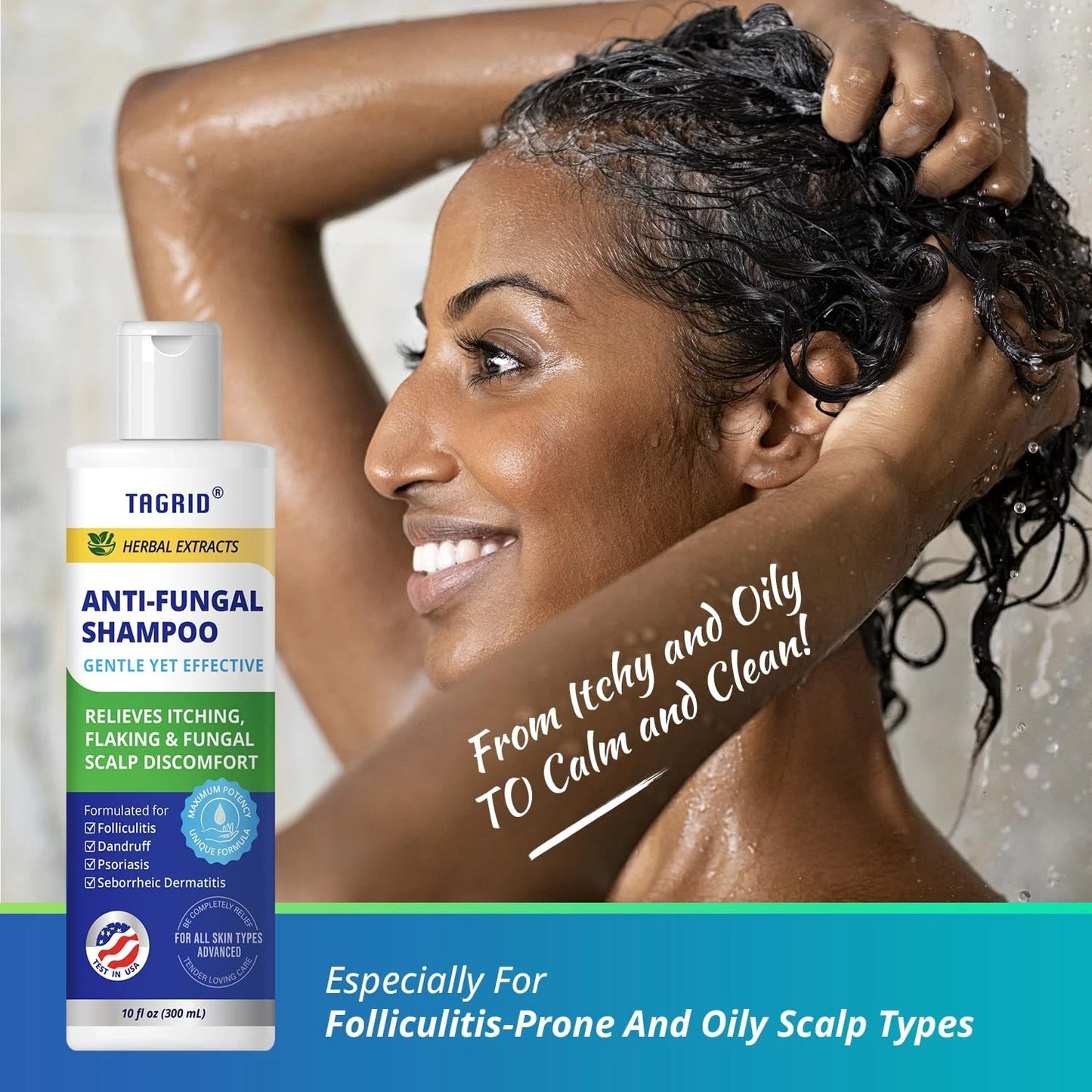 TAGRID Anti-Fungal Shampoo - From itchy and oily scalp to calm and clean. Especially for folliculitis-prone and oily scalp types. Relieves itching and flaking.