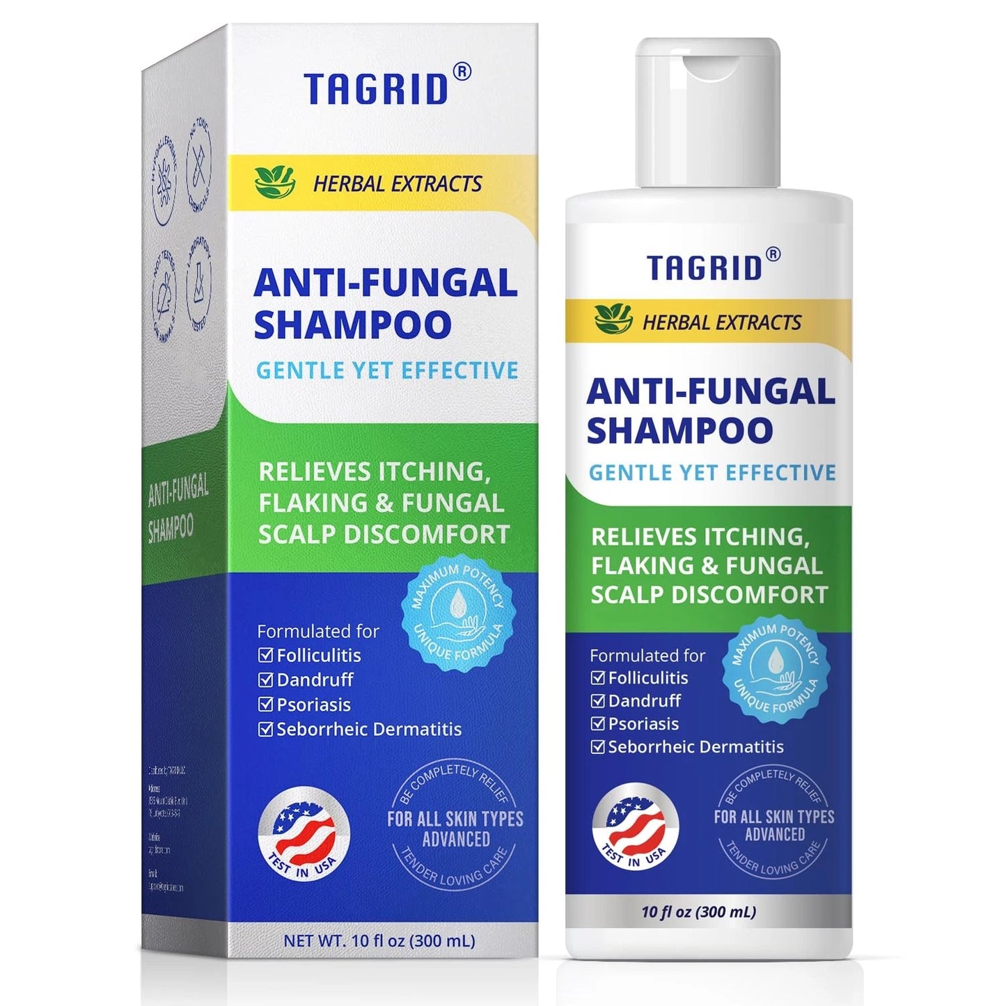 TAGRID Anti-Fungal Shampoo - Gentle yet effective shampoo formulated for dandruff, psoriasis, and seborrheic dermatitis. Relieves itching and fungal scalp discomfort.