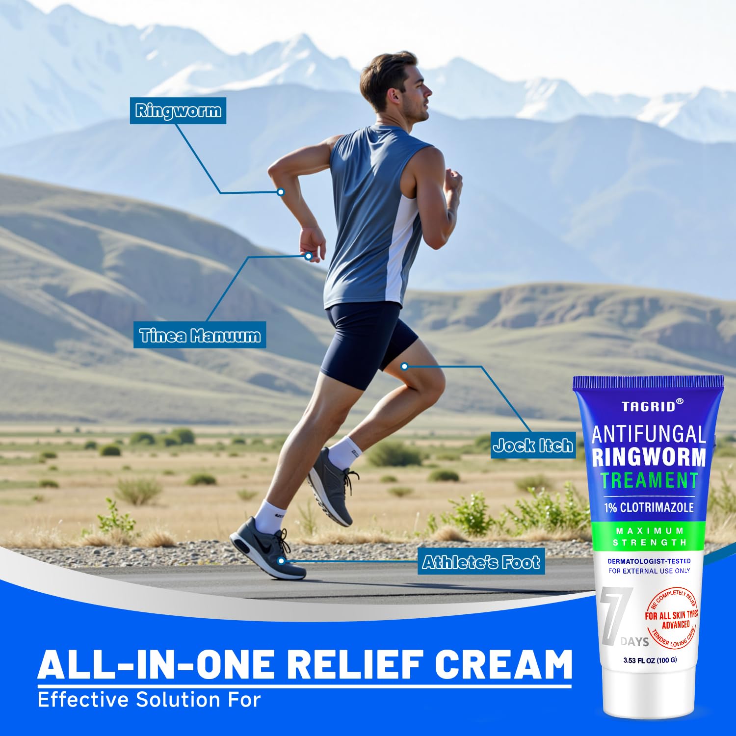 antifungal cream suitable for multiple areas including body, feet, and groin to help relieve fungal related skin discomfort