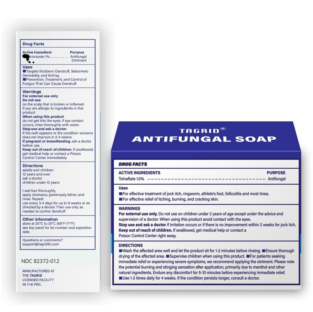 antifungal soap drug facts label showing active ingredient tolnaftate 1 percent, directions, warnings, and usage information