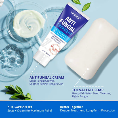 dual action antifungal soap and cream kit with tolnaftate antifungal cream and cleansing soap to relieve itching, help prevent fungal growth, and support healthy skin