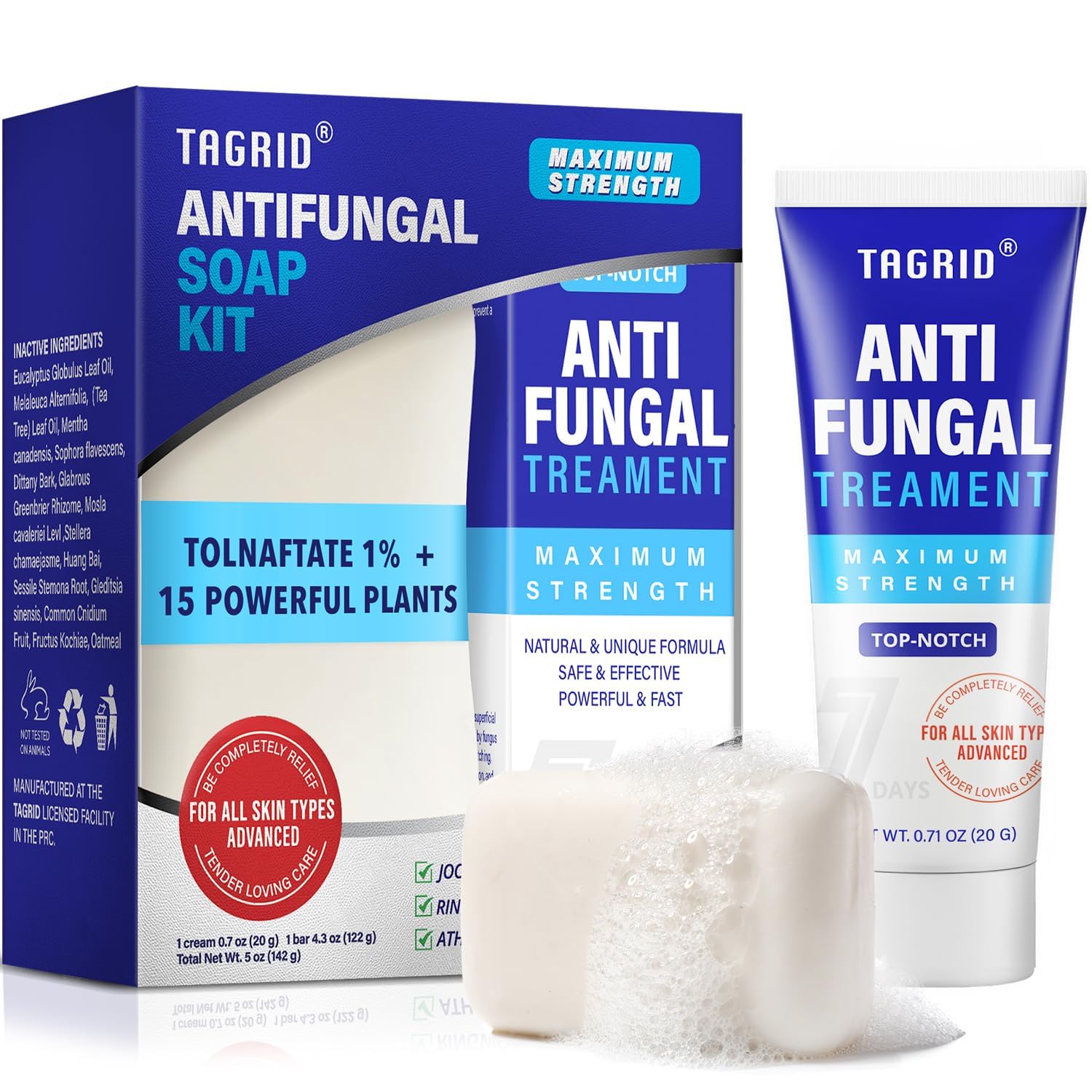 TAGRID antifungal soap and cream kit with tolnaftate 1% Relief and tea tree oil soap for athlete’s foot, jock itch, and fungal skin infections