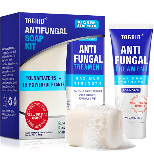 TAGRID antifungal soap and cream kit with tolnaftate treatment and tea tree oil soap for athlete’s foot, jock itch, and fungal skin infections