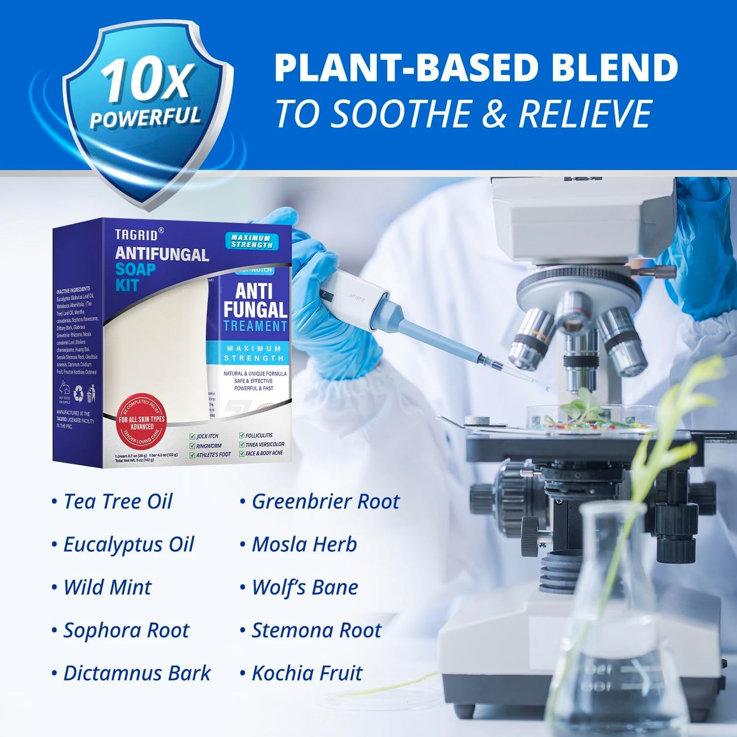 plant based antifungal soap and cream kit with tea tree oil, eucalyptus, and herbal ingredients to soothe itching and support healthy skin