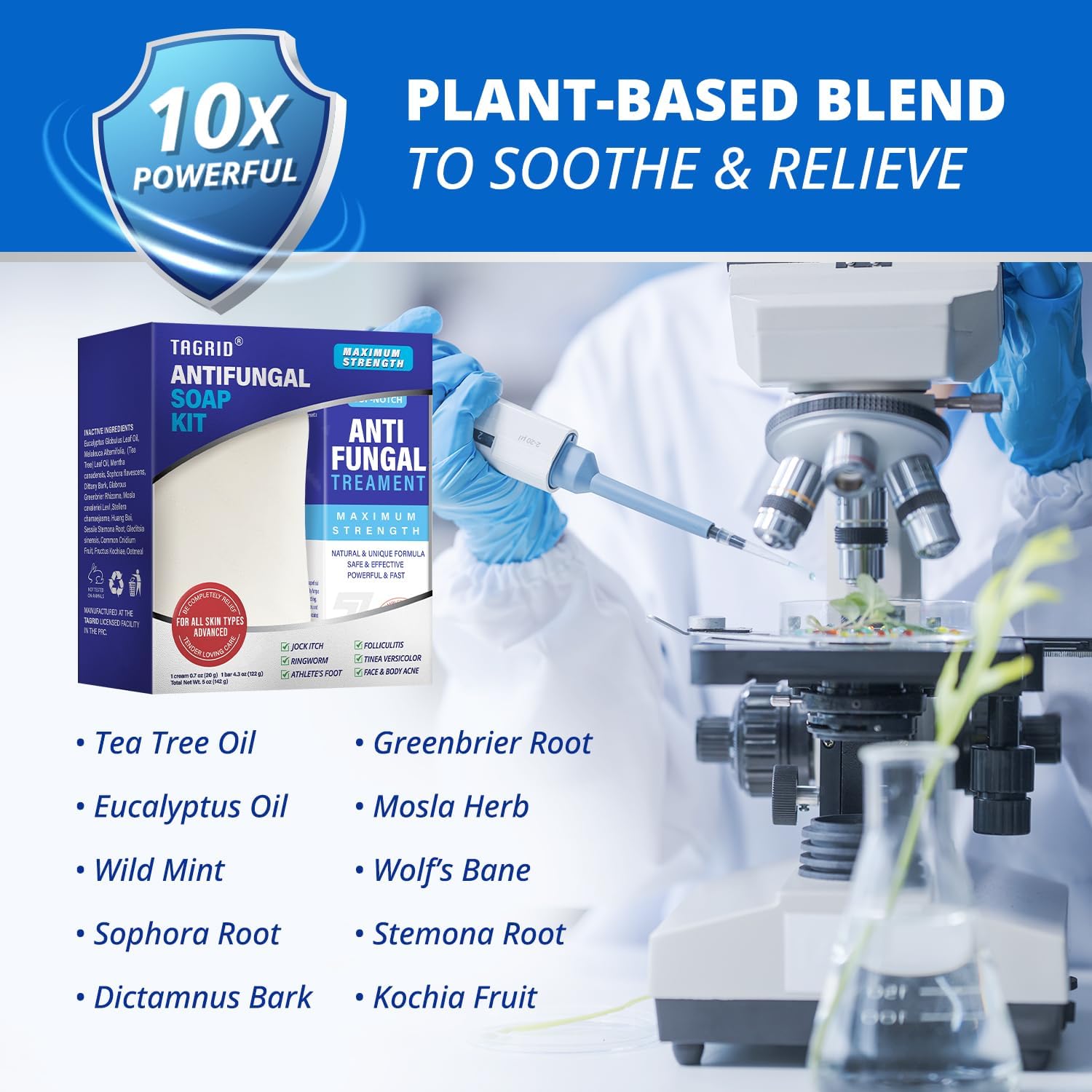 plant based antifungal soap and cream kit with tea tree oil, eucalyptus, and herbal ingredients to soothe itching and support healthy skin
