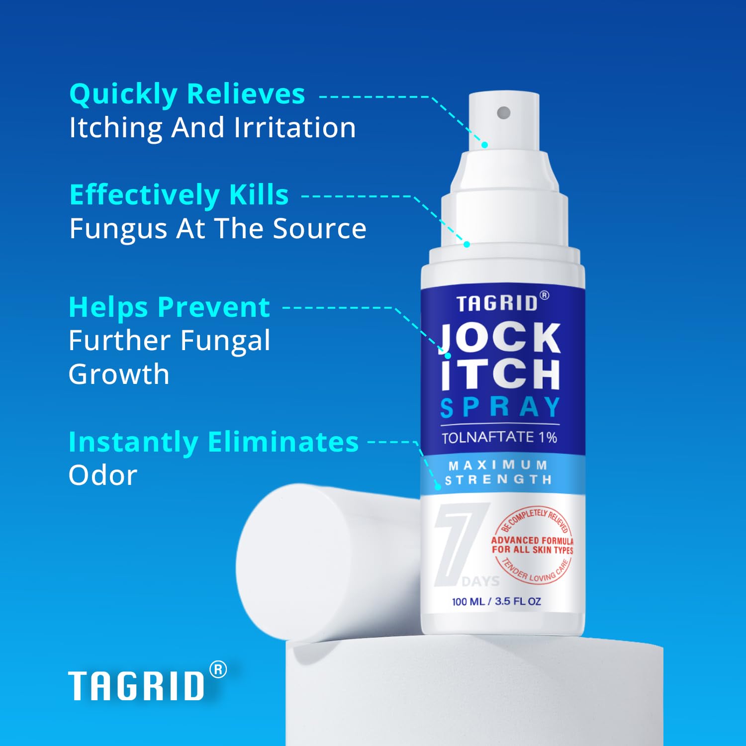 antifungal jock itch spray helps relieve itching and irritation, fight fungal irritation effectively, prevent fungal growth, and help clear odor