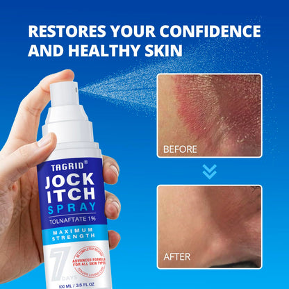 before and after results of antifungal jock itch spray showing reduced redness, irritation, and clearer healthier skin