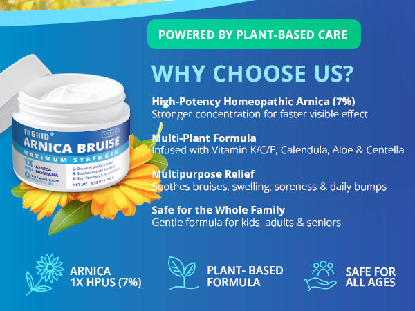 TAGRID Arnica Bruise Relief - High-potency natural formula for effective relief from bruising, swelling, and soreness