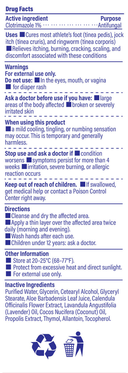 Drug fact label image of TAGRID balanitis relief antifungal cream showing  clotrimazole 1% active ingredient, uses, and warnings for itch relief and sensitive intimate skin care