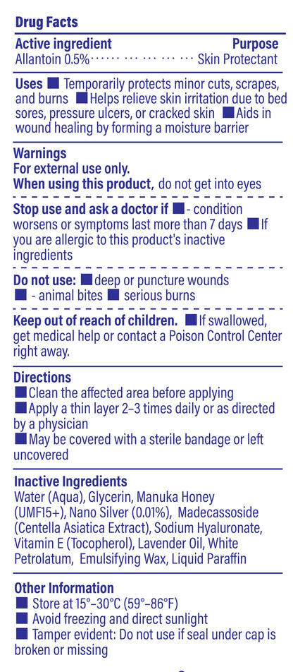 Drug fact label image of TAGRID Pressure Bed Sore Skin Protectant Cream including allantoin 0.5%, ingredients, uses, and warnings for sensitive skin support