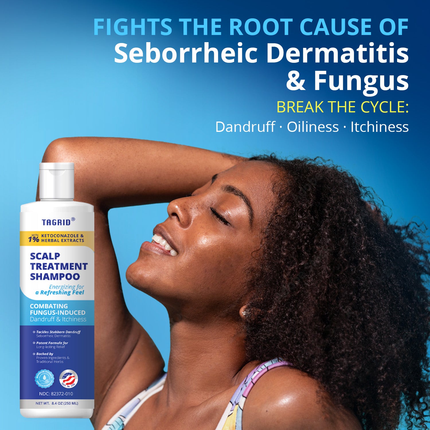 TAGRID Scalp Support Shampoo formula designed to balance scalp oil and reduce visible flakes for continuous comfort.
