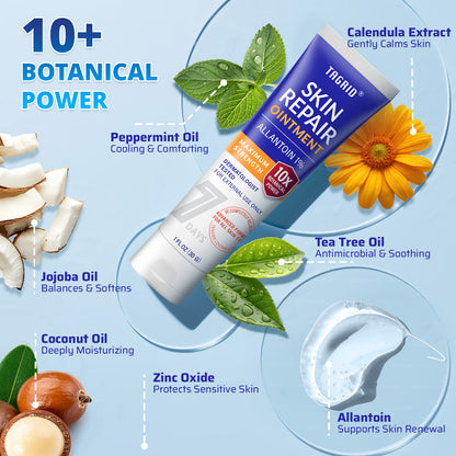 TAGRID Skin Repair Ointment with 1% Allantoin, enhanced with botanical ingredients like Peppermint Oil, Tea Tree Oil, Jojoba Oil, and Zinc Oxide. Supports skin comfort and hydration. 1 oz