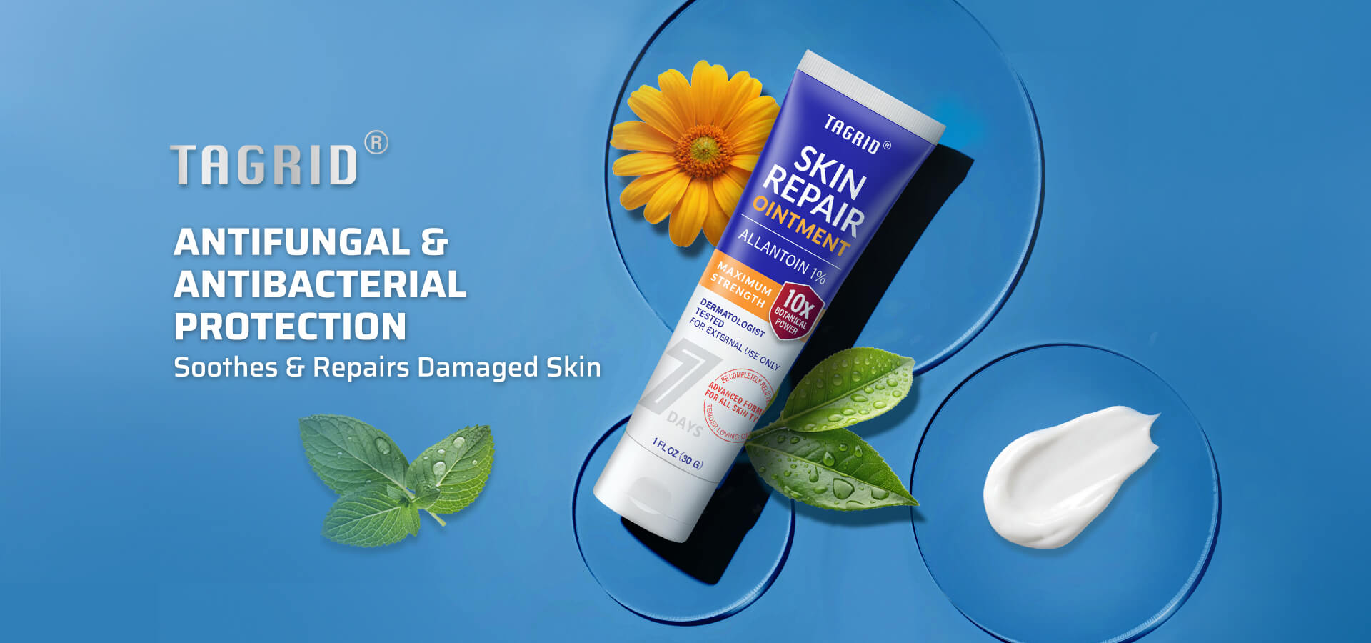 TAGRID Skin Repair Ointment with 1% Allantoin for ingrown hair, folliculitis, and irritation relief. Maximum Strength formula with botanical power, dermatologist-tested for sensitive skin, 1 oz.