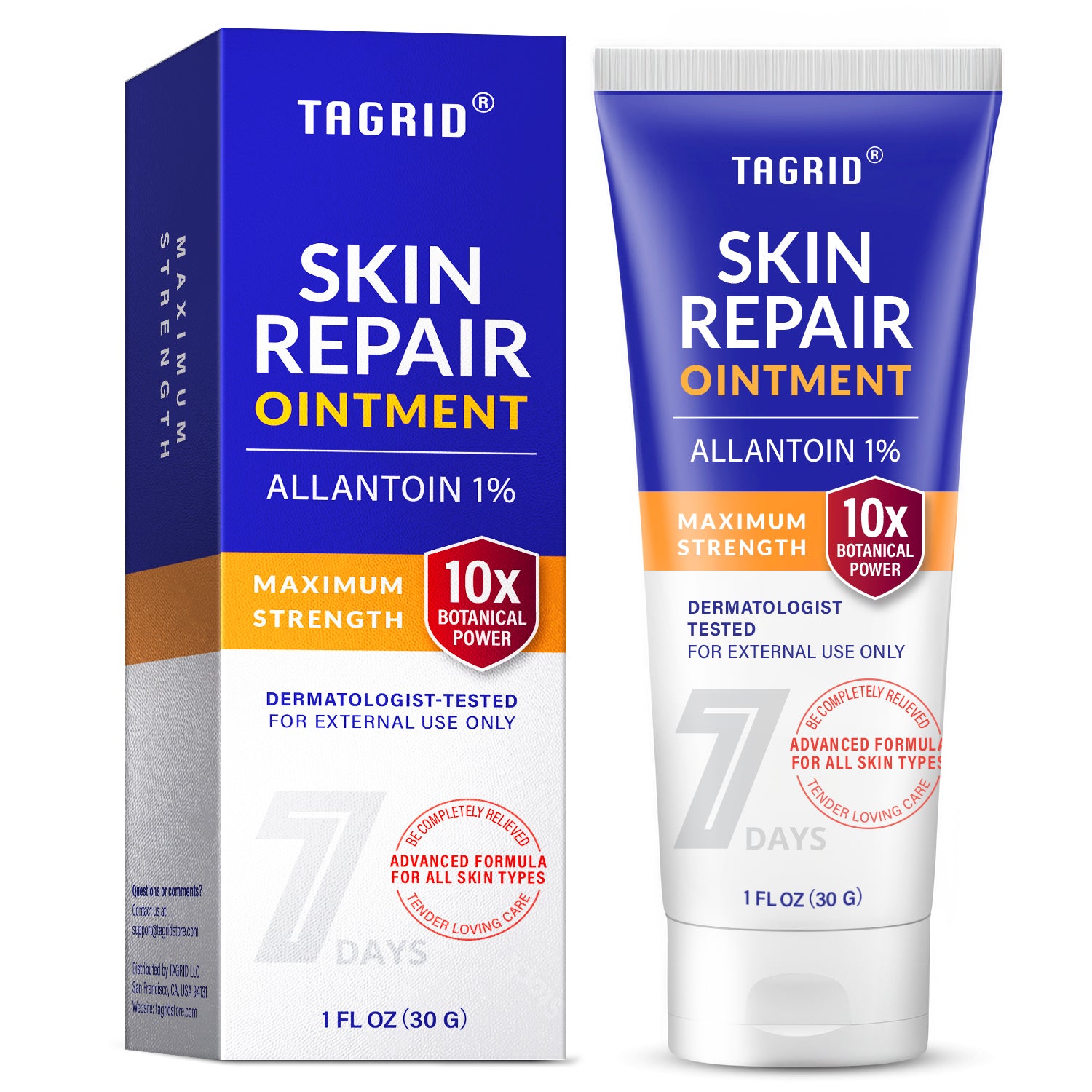 TAGRID Skin Repair Ointment with 1% Allantoin for ingrown hair, folliculitis, and irritation relief. Maximum Strength formula with botanical power, dermatologist-tested for sensitive skin, 1 oz.