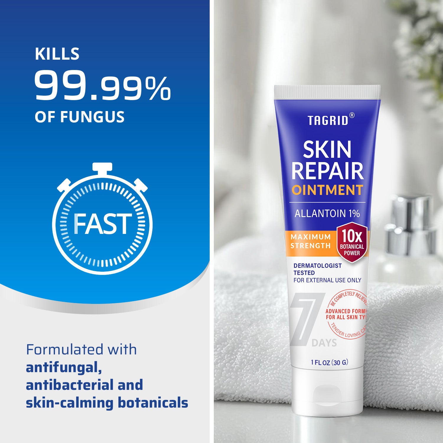 TAGRID Skin Repair Ointment tube with maximum strength formula featuring 10+ botanicals for fast skin irritation and bump relief