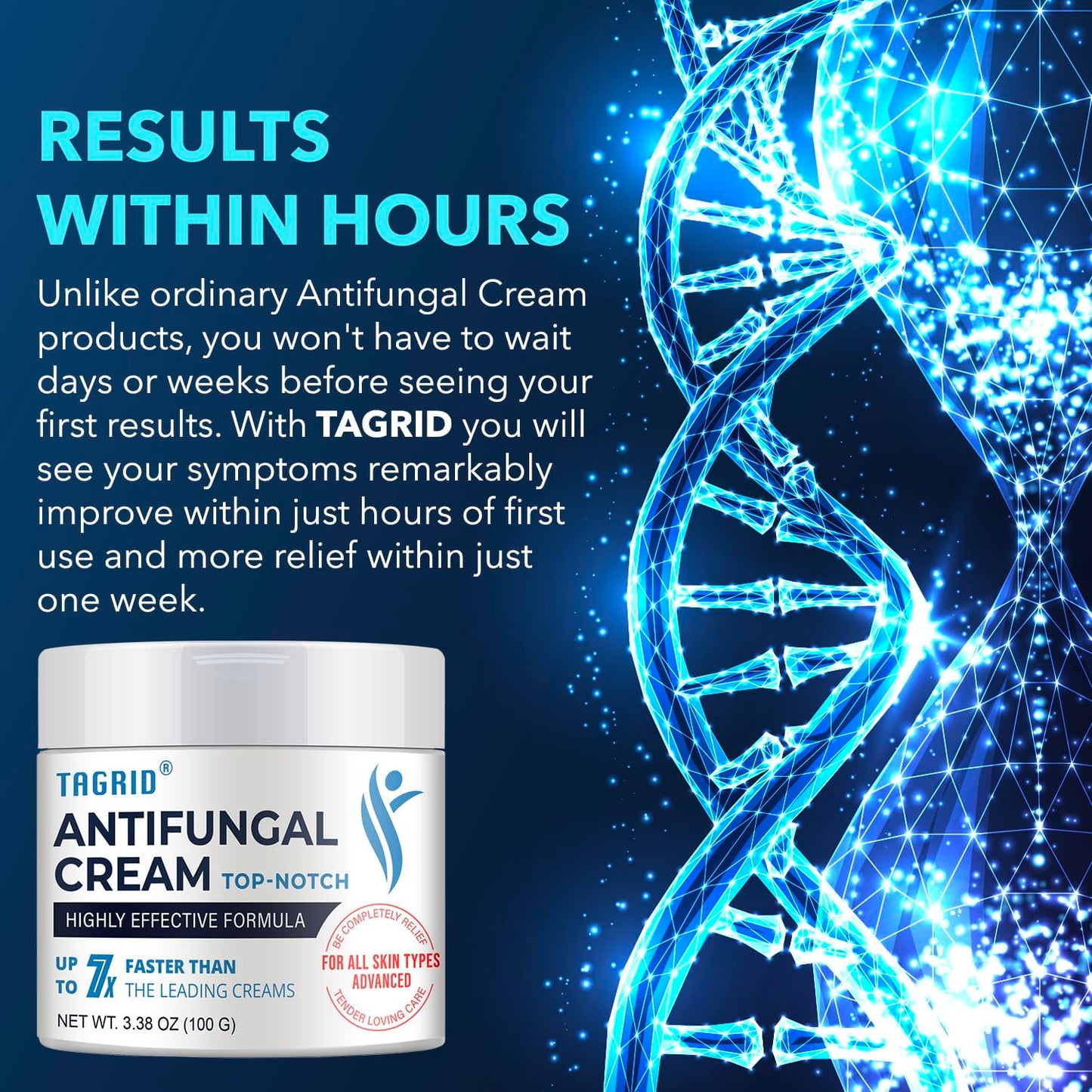 TAGRID antifungal cream fast acting skin support formula with clotrimazole 1 percent helps improve skin comfort and visible results with consistent use