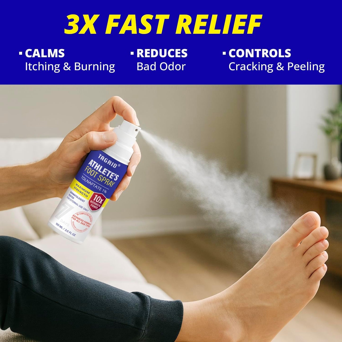 TAGRID athletes foot antifungal spray helps relieve itching burning and foot odor while controlling cracking and peeling for healthier feet