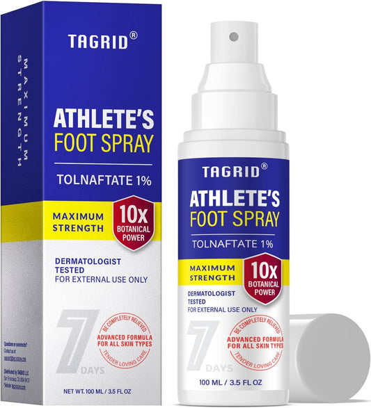 TAGRID athletes foot antifungal spray with tolnaftate 1 percent supports relief of itching burning and irritation for daily foot care use