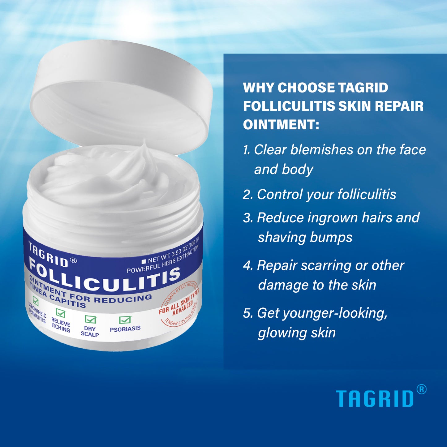 TAGRID folliculitis ointment helps repair skin reduce ingrown hairs control folliculitis and improve skin appearance with antifungal treatment