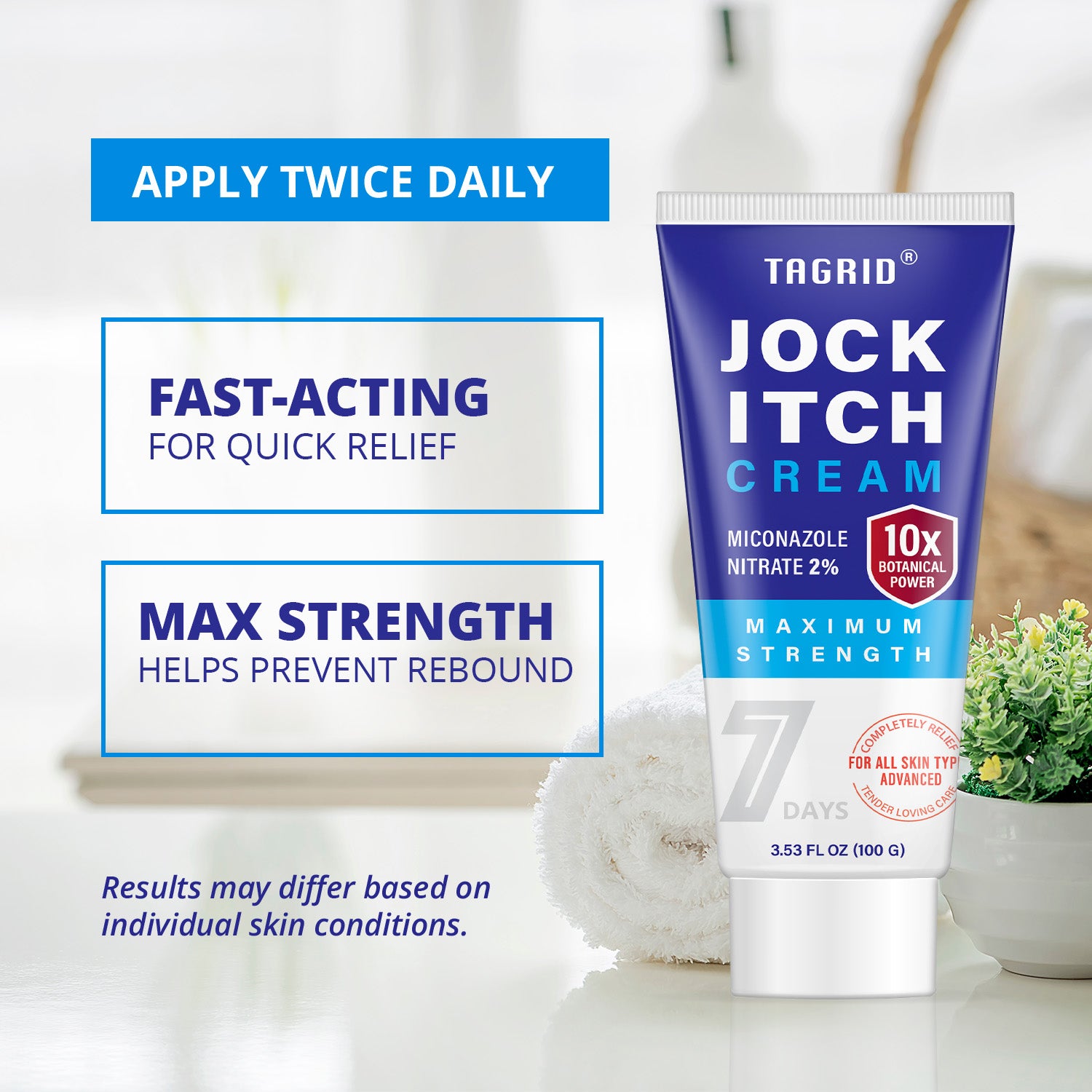 TAGRID jock itch antifungal cream with miconazole nitrate 2 percent daily application supports skin comfort and visible improvement with consistent use