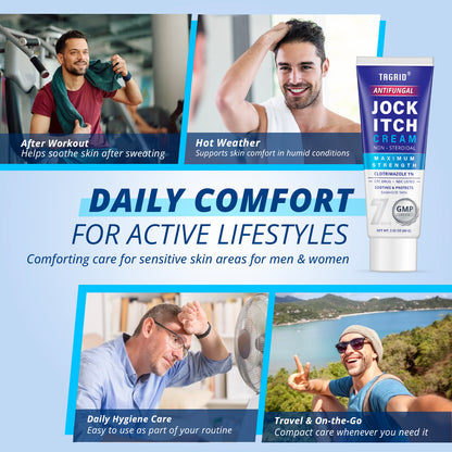 TAGRID jock itch cream with clotrimazole 1 percent supports daily comfort for active lifestyles and sensitive skin areas