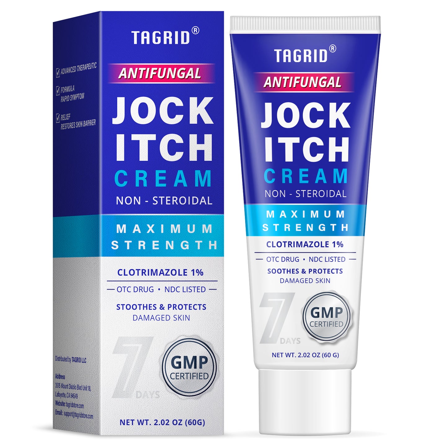 TAGRID jock itch cream with clotrimazole 1 percent main product packaging for antifungal skin care and daily comfort support