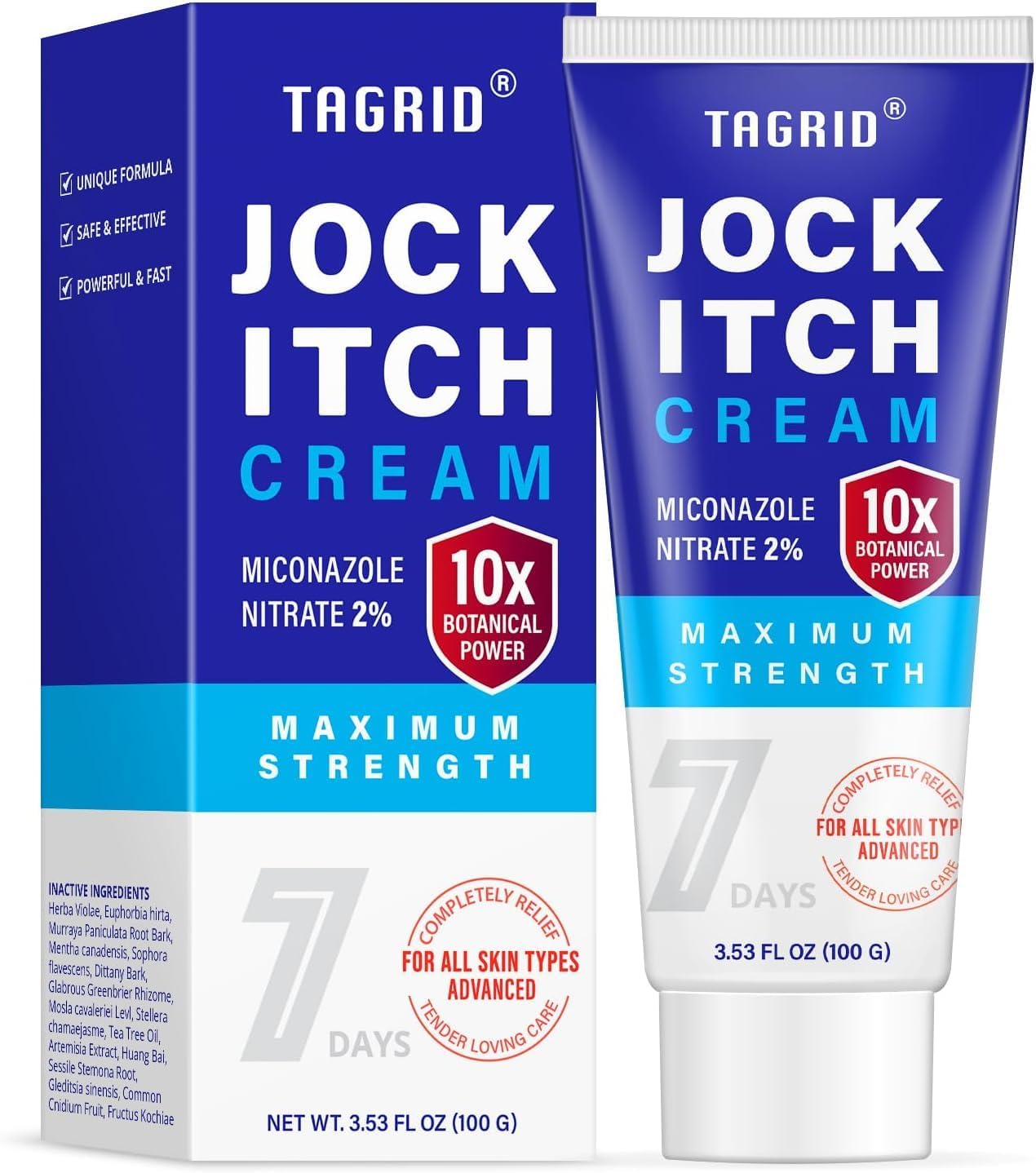 TAGRID jock itch cream with miconazole nitrate 2 percent antifungal formula supports relief of itching irritation and daily skin comfort