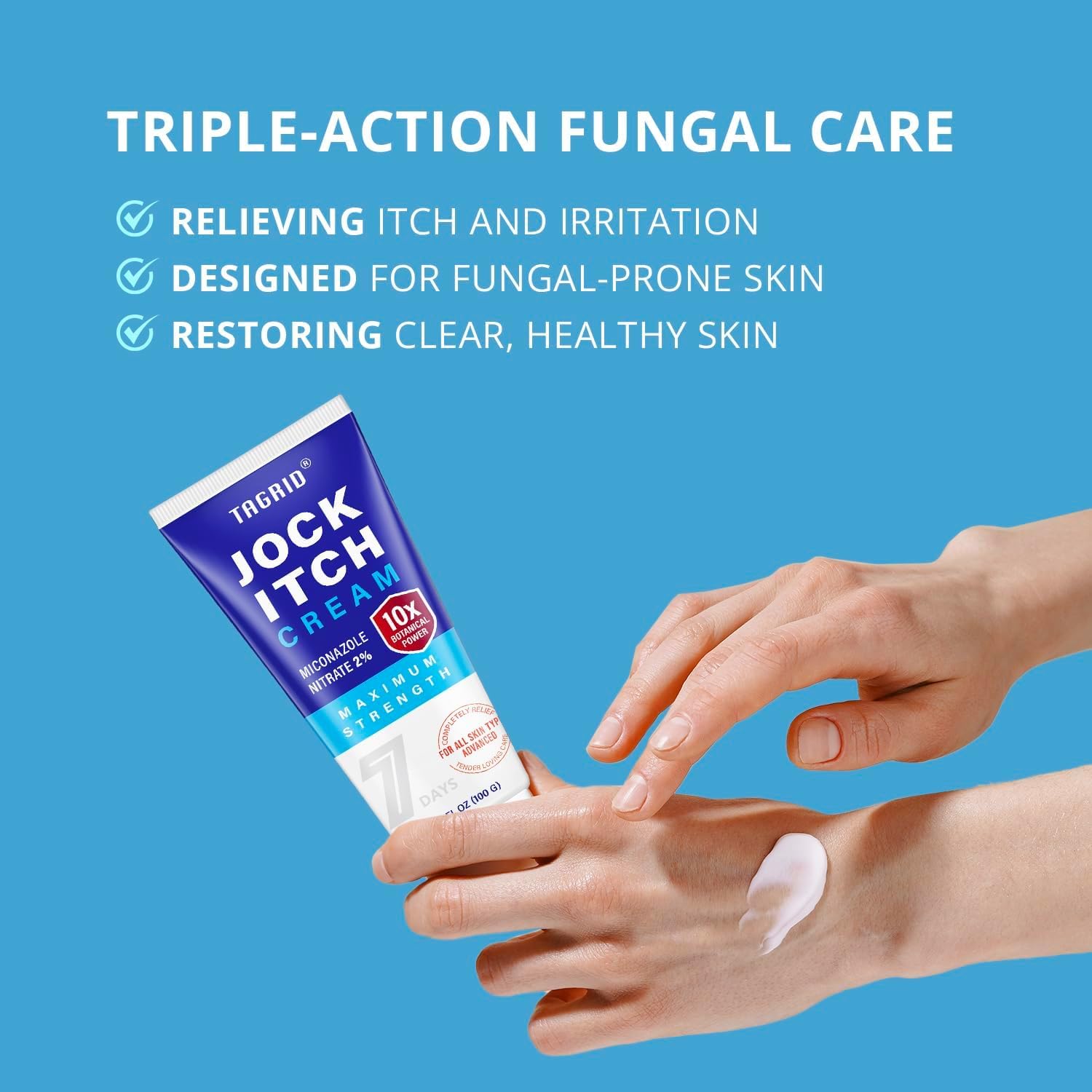TAGRID jock itch antifungal cream with miconazole nitrate 2 percent supports relief of itching irritation and helps maintain healthy looking skin