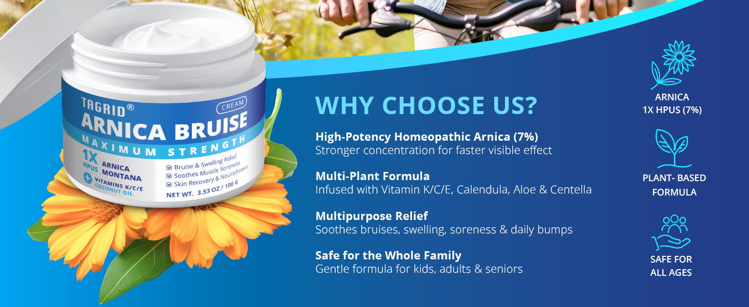 TAGRID Arnica Bruise Relief - High-potency natural formula for effective relief from bruising, swelling, and soreness