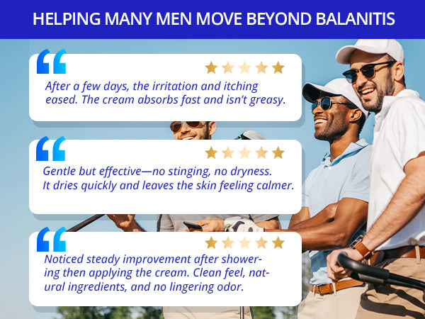 TAGRID balanitis relief cream for men, antifungal support with clotrimazole 1, fast absorbing non greasy formula, helps relieve itching irritation and redness, customer testimonials show gentle effective daily use results