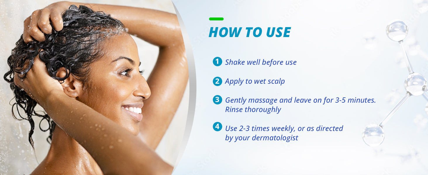 Step-by-step instructions for using TAGRID Anti-Fungal Shampoo: Shake well, apply to wet scalp, massage and leave for 3-5 minutes, rinse thoroughly, use 2-3 times a week.