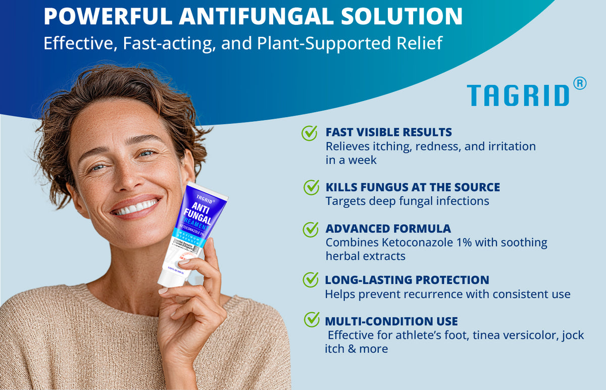 TAGRID antifungal cream ketoconazole 1% 100g fast visible results helps relieve itching redness and irritation advanced antifungal formula supports fungal treatment and long lasting skin protection for athletes foot ringworm and tinea