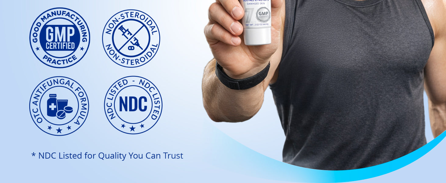 Antifungal jock itch cream with clotrimazole 1% GMP certified non steroidal OTC formula NDC listed for quality and safety assurance