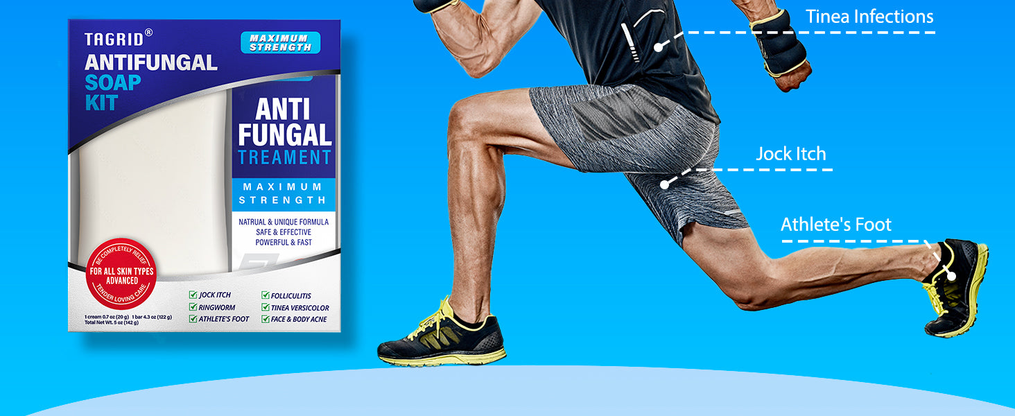 TAGRID antifungal soap and cream kit for athlete foot jock itch and tinea infections, active lifestyle use, helps relieve itching burning and irritation, suitable for feet groin and body areas