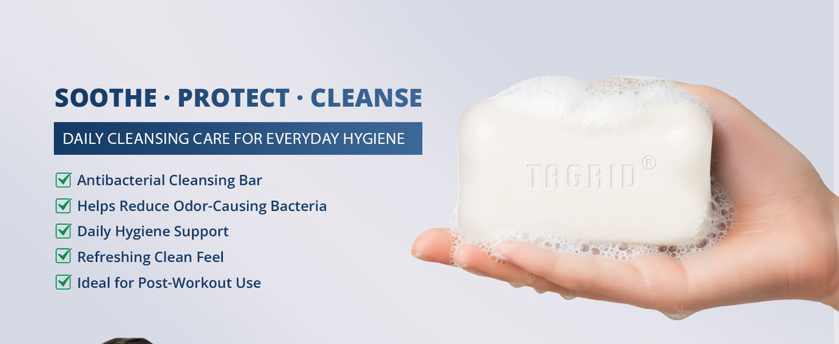 TAGRID antifungal soap bar for daily cleansing, helps reduce odor causing bacteria and refresh skin, gentle hygiene care with clean feel, suitable for post workout use and everyday skin care routine
