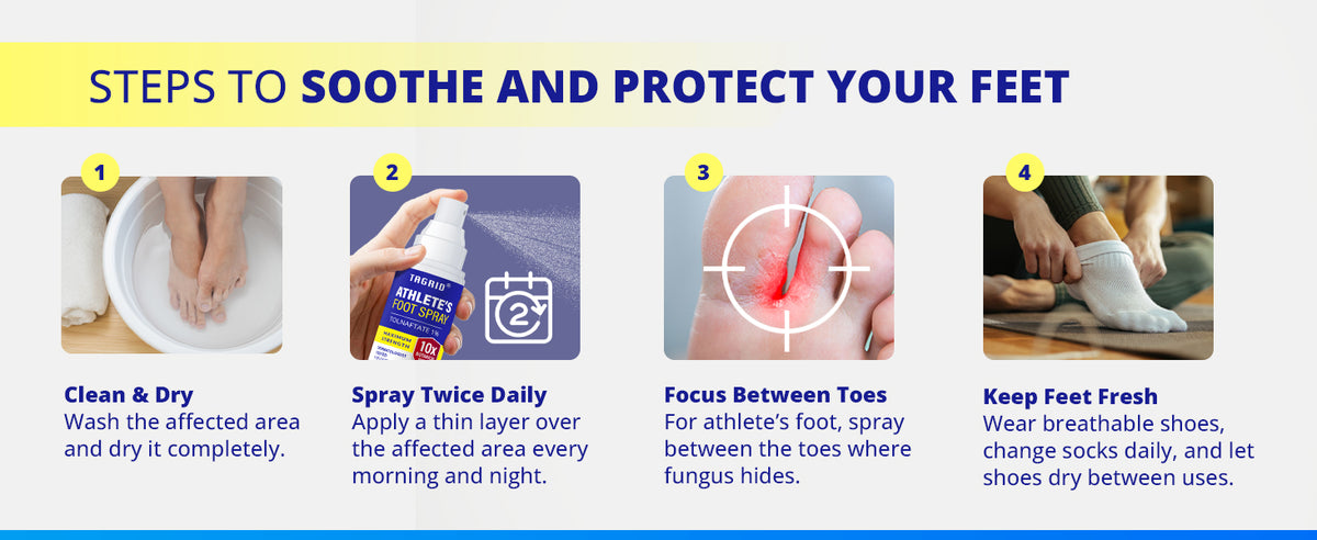 TAGRID antifungal spray with tolnaftate 1 athletes foot treatment how to use clean and dry feet, spray twice daily and apply between toes to help manage foot fungus and keep feet fresh