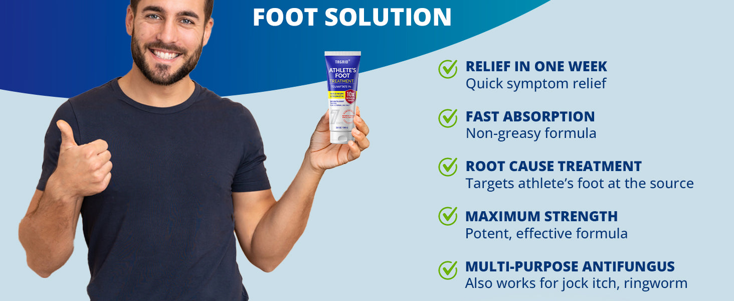 TAGRID athletes foot treatment with tolnaftate 1 antifungal cream provides foot fungus relief with fast absorption, non greasy formula and supports treatment at the source for jock itch and ringworm