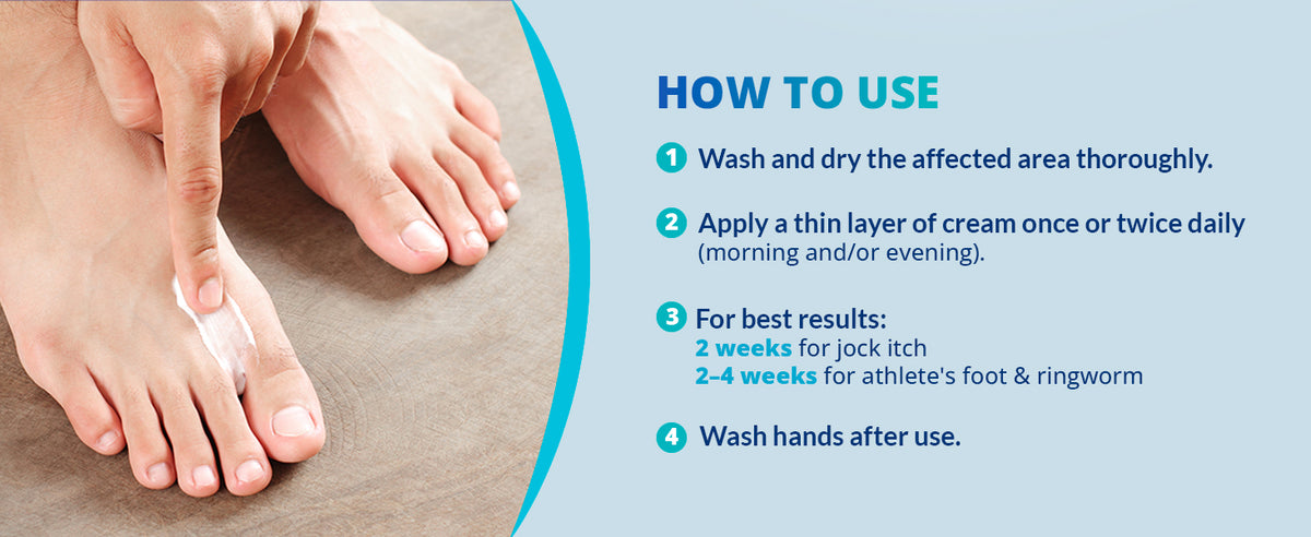 TAGRID athletes foot treatment with tolnaftate 1 antifungal cream - how to use apply thin layer to toes and affected foot area once or twice daily for foot fungus care routine