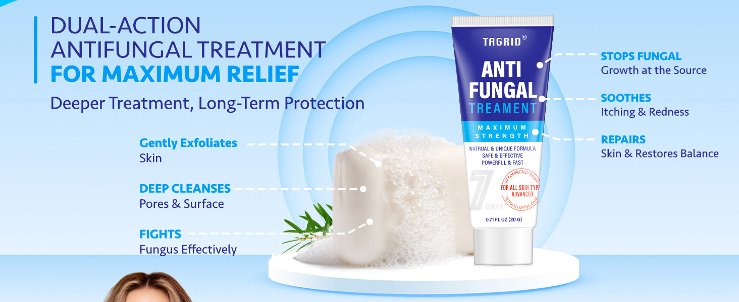 TAGRID dual action antifungal kit with cleansing soap and ketoconazole cream, helps cleanse pores remove impurities and support skin balance, relieves itching redness and irritation from fungal conditions