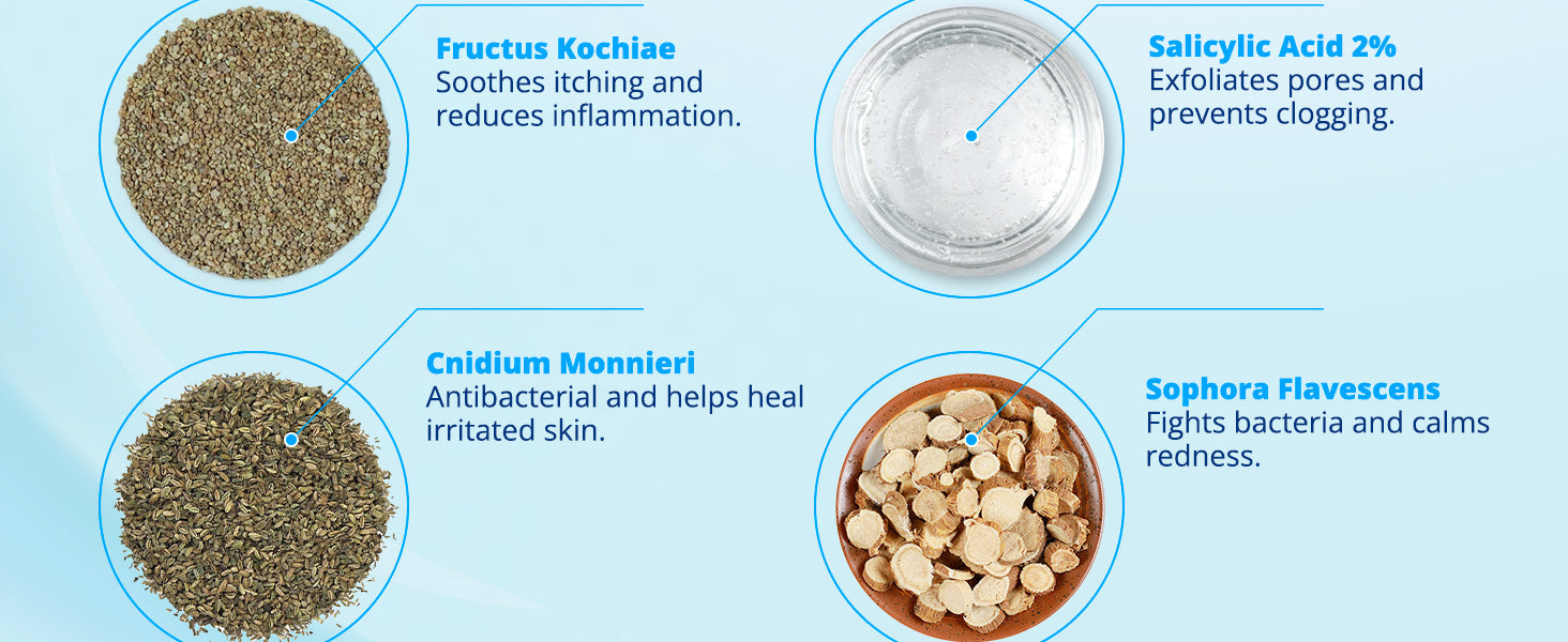 tagrid folliculitis cream ingredients, salicylic acid 2 percent unclogs pores, herbal extracts soothe itching inflammation, antibacterial skin care for irritated scalp and body
