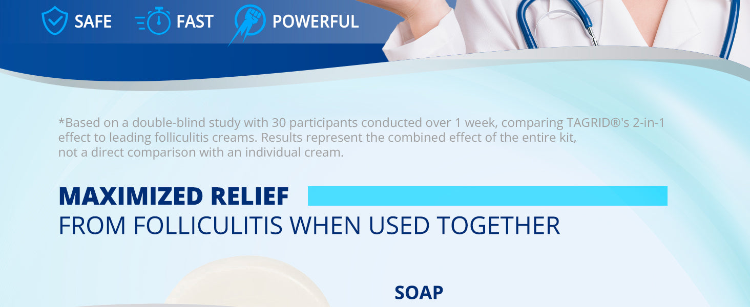 tagrid folliculitis cream and soap duo, safe fast powerful relief for folliculitis, helps reduce itching redness and bumps, daily skincare for sensitive skin and shaving irritation
